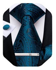 Silk Floral Ties for Men Woven Paisley Necktie and Tie Clip