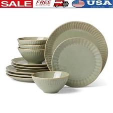 Artisanal Stoneware Tableware Set 12-Piece Dinnerware Service 4 Dishwasher Safe