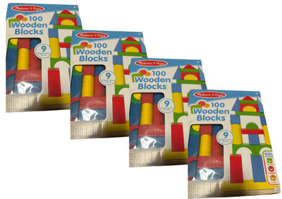4 pack Melissa & Doug 100 Wooden Blocks Set Colorful 9 Shapes Educational Toy