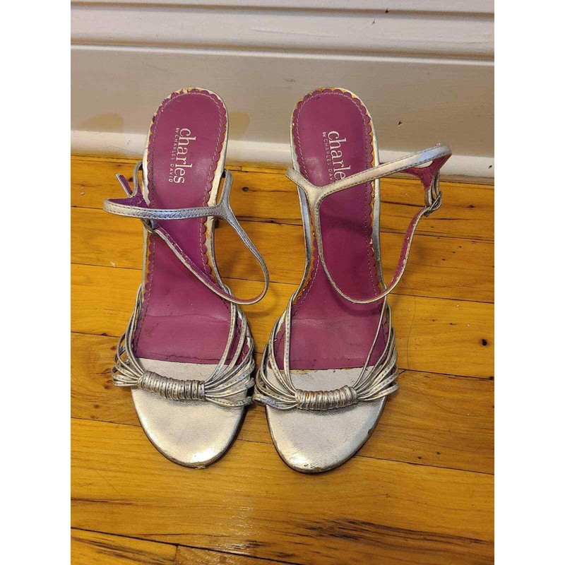 Charles by Charles David Metallic Silver Strappy Sandal Heels, Women's Size 8B
