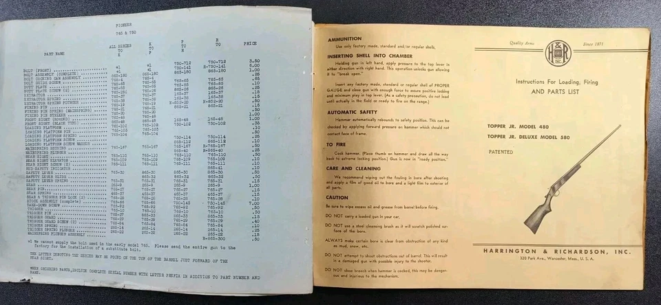 Lote manual diagrama especificaciones lista piezas armas de fuego Harrington & Richardson H&R años 60 Foto 4 de 4