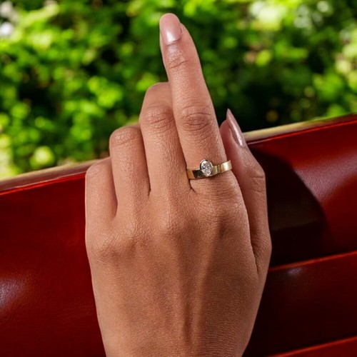 Diamond Wedding Ring IGI or GIA Natural Oval 0.50 Ct 18k Yellow Gold Band 6 7 8 - Picture 3 of 12