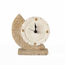 Orologio base con MEZZALUNA scultura bomboniera Carparo Pietra Leccese 17 x 17cm