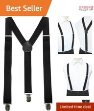 Durable 1-Inch Black Suspender with Metal Clips - Up to 40 Inches Adjustable