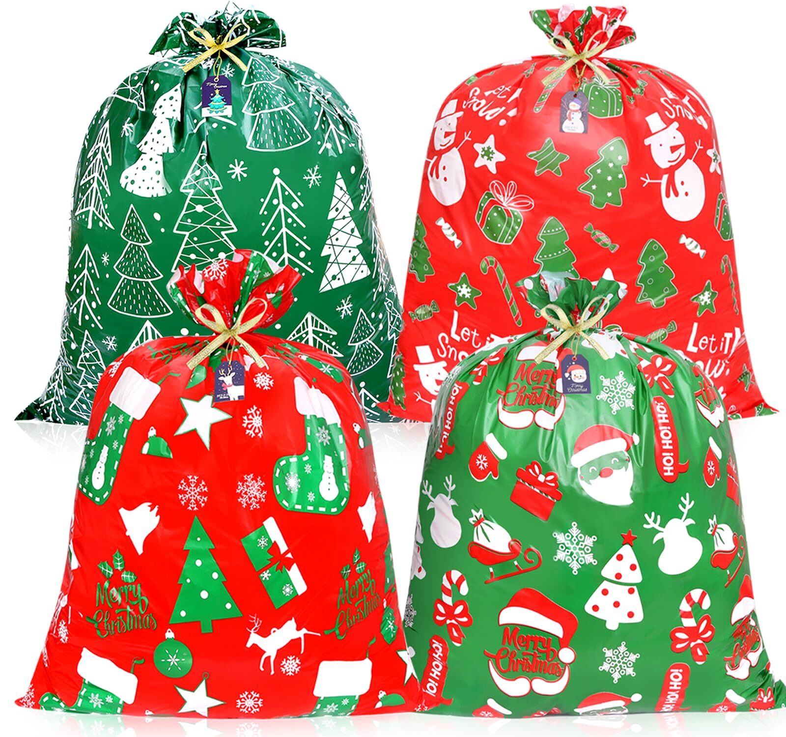 Large Christmas Gift Bags Xmas Jumbo Presents Bags 44X36 Inch With Gift Tags ...