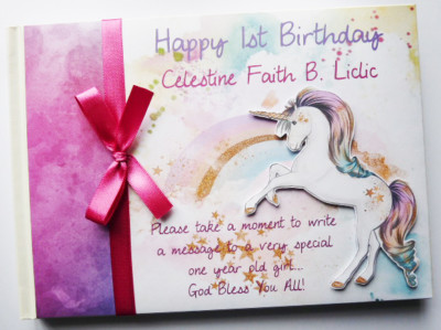 Personalised Unicorn girls birthday guest book, Unicorn album, gift for girl