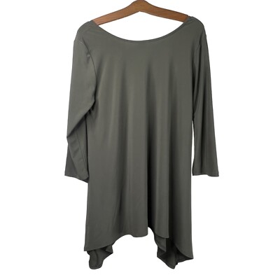 Clara Sun Woo Tunic Size Medium Taupe Asymmetrical Hem Top Casual Polyester Blen