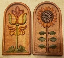 2 VTG Carved Wooden Wall Art 19 x 10 Decor