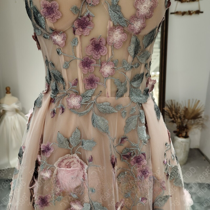 australian semi formal dresses Soft Pink Wedding Dress with Corset Back main image 1