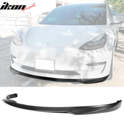 #ad Fits 17 23 Tesla Model 3 IKON Style Unpainted Black PP Front Bumper Lip Spoiler $165.99