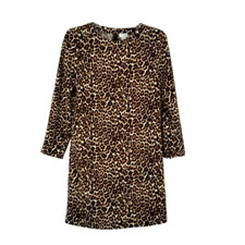 J Crew Factory Womens Size 2 Leopard Print Dress 3/4 Sleeve Career Casual Zip