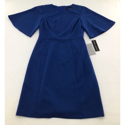 Donna Morgan Womens Sheath Dress Size 0 Blue Stretch Lined