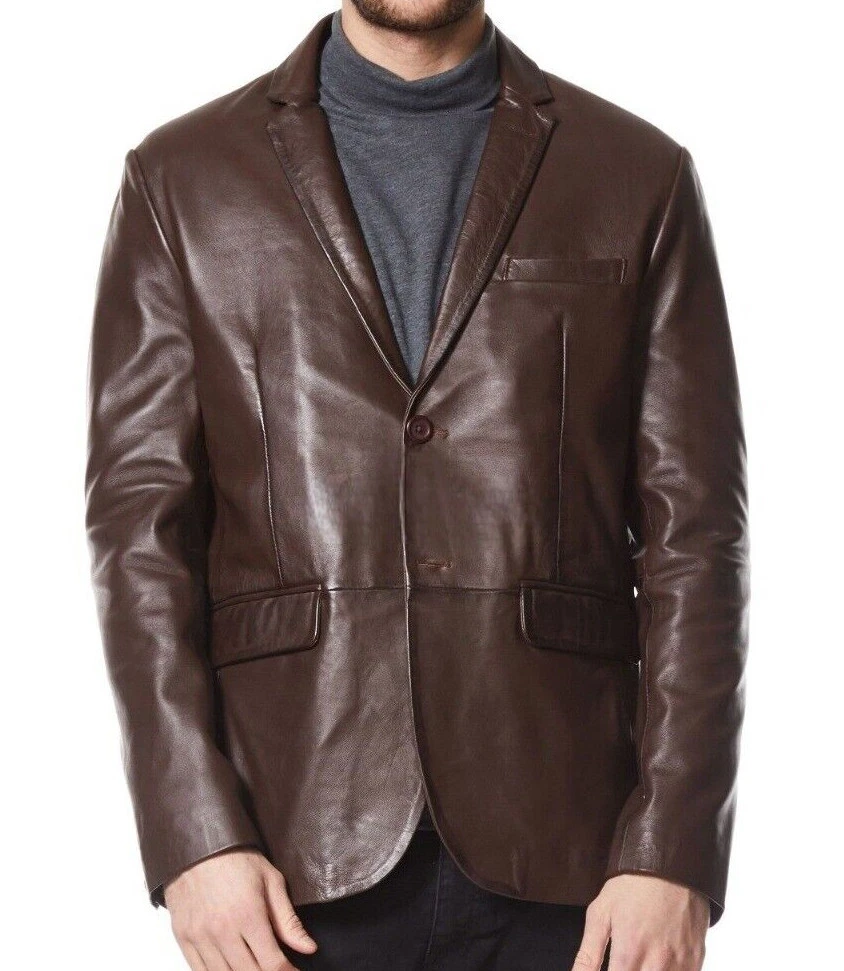 New Men's Leather Blazer Brown Classic Soft REAL LEATHER Formal Wear Coat Blazer