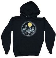 Harry Potter Mens Pullover Hoodie - Hogwarts School Castle Drawing in Moon