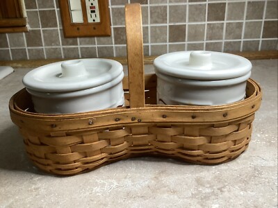 Longaberger 2001  Medium Bar- B- Q  Buddy Basket -w/ 2 Red Crocks-5 1/2  X 12 