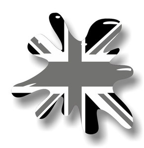 DansDesigns B&W British Union Jack Flag Splat Vinyl Sticker – 60x60mm, Glossy, UK Made