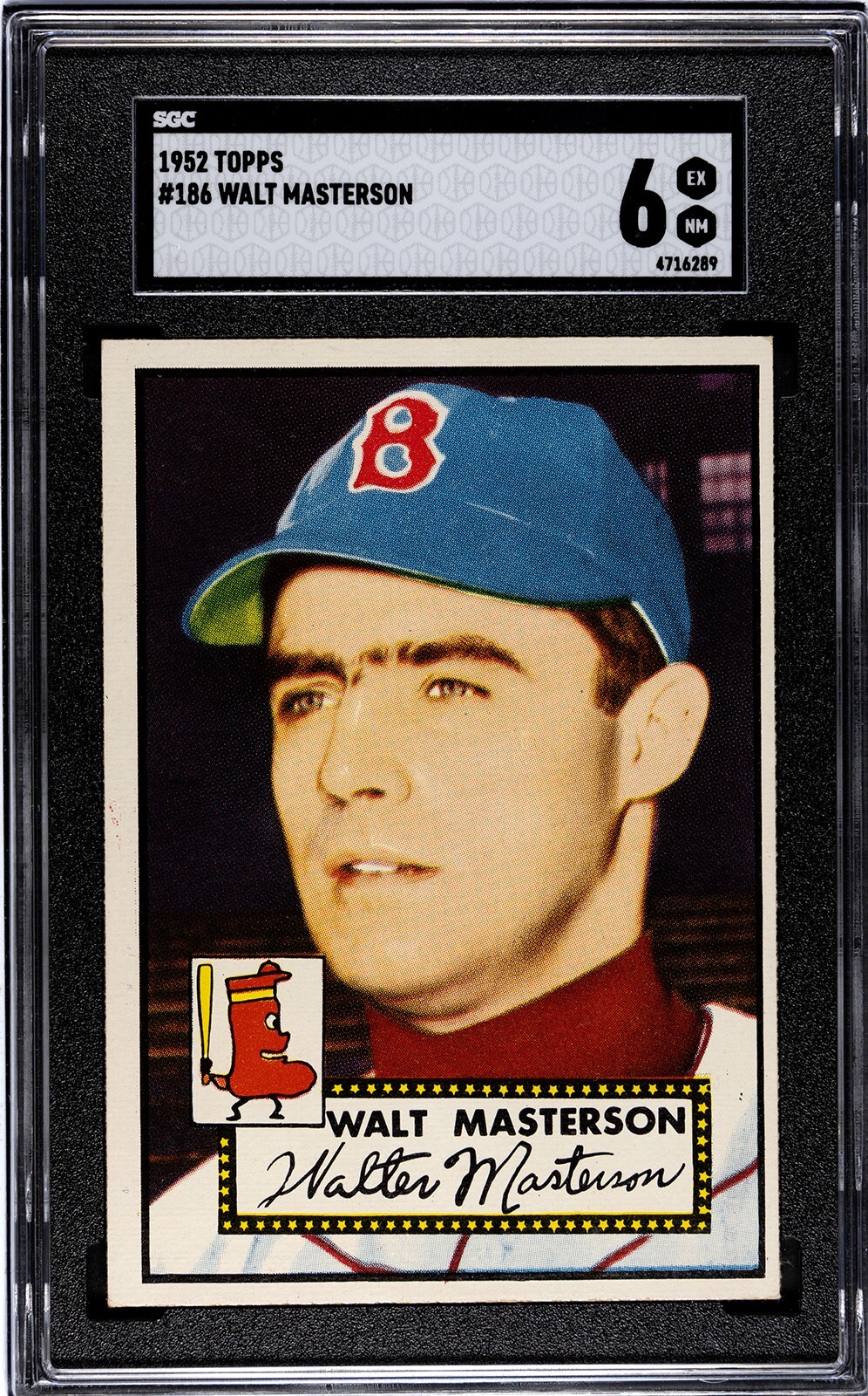 1952 Topps WALT MASTERSON Boston Red Sox #186 SGC 6 EX/NM Condition