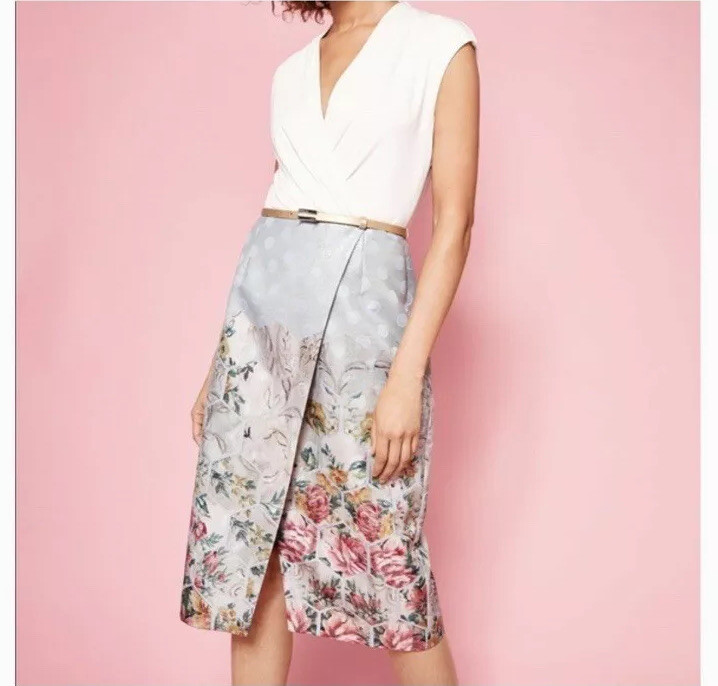 Ted Baker Macal Patchwork Faux Wrap Metallic Flor… - image 1