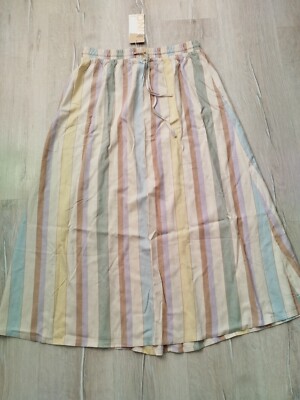 Damenrock lang only skirt M L XL neu Dehnbund gestreift Leinenanteil Maxirock 