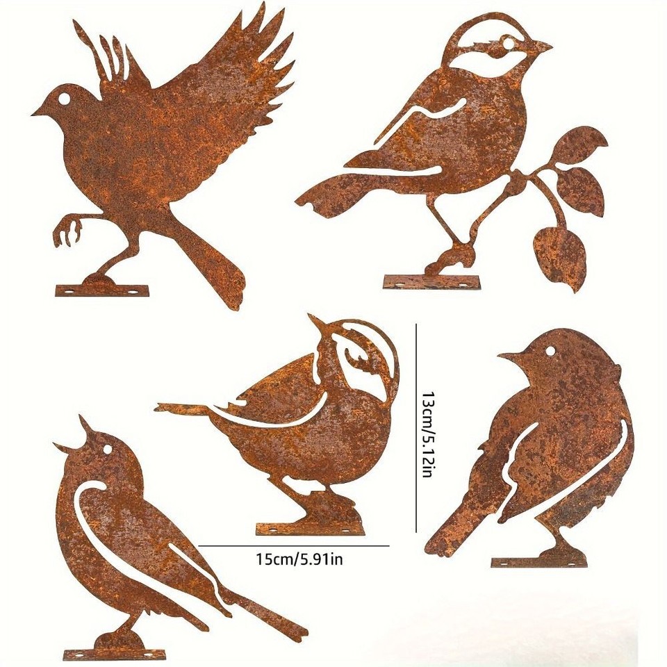 5Pcs Weatherproof Rusty Birds Ornaments Robust Garde Ornaments eBay