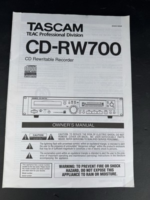 TASCAM CD-RW700 CD Rewritable Recorder Owner s Manual Original TEAC