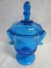 MCM Heisey by Imperial Blue Covered Footed Glass Seahorse Covered Compote, AS IS