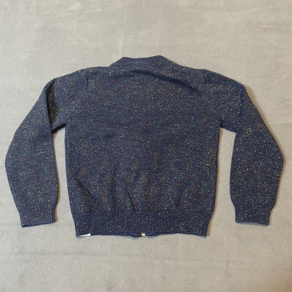 Suéter OshKosh Niñas 3T Azul Marino Cremallera Completa Brillante Tejido Chaqueta Hilo Metálico Foto 4 de 4