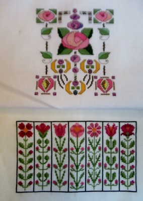 2 x fertige Kreuzstich Stickmuster Art Deco Blumen rahmenfertig