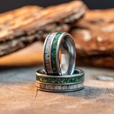 Moss Agate  Antler Tungsten Carbide Ring 8mm Men's Wedding Band Mens Ring