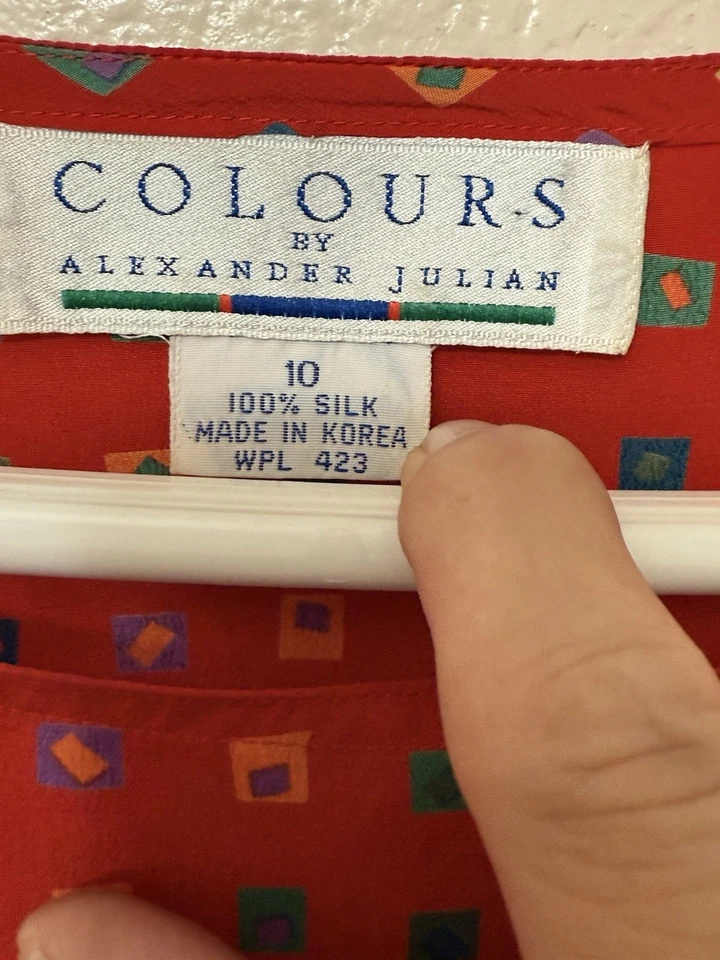 Blusa roja 100 % seda colores para mujer de Alexander Julian talla XL rara de colección Foto 2 de 4