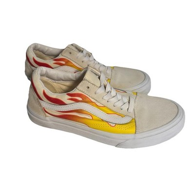 VANS White & Flames Designer Sneakers  Unisex M 6/W 7.5
