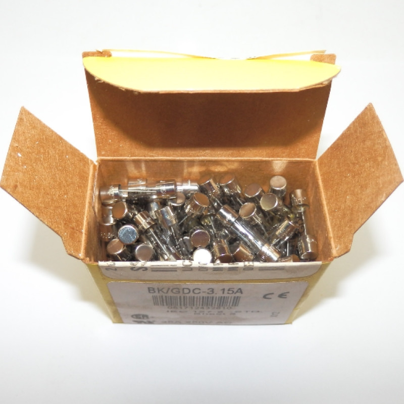 Pack of 100 Cooper Bussmann BK/GDC-3.15A GDC Series 250V 3.15A Time Delay Fuses