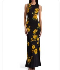 Alice & Olivia Delora Rosehips Maxi Dress Black women's Size 4 NWT