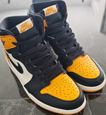 Nike Air Jordan 1 High OG Leder Sneaker High Top Schwarz Gelb Weiß EU 42,5