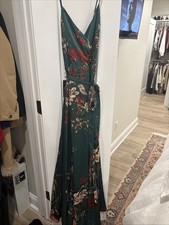 Lulus Women Still The One Emerald Green Maxi Floral Dress Size S 