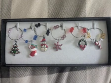 Set of Six Christmas Winter Holiday Wine Glass Charms (Art Wine Charms)