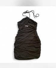 ZARA Black Ruched Halter Strappy Bodycon Mini Dress Sleeveless, Size S, bodycon