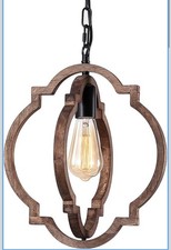 1-Light Farmhouse Wood Chandelier,Rustic Retro Pendant Light.Adjustable Height