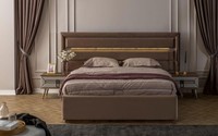 Braune Schlafgarnitur Exklusives Doppelbett 2X Holz Nachtkonsolen 3Tlg