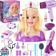 TUZT Hair Styling Doll Head Makeup Kit for Girls Toys, Hair Salon Toys and Re