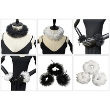 Renaissances Elizabethan Ruffled Neck Collar Clown Choker Scarf and Wrist Cuffs