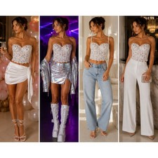 White Lace Bustier Crop Top Womens M Beaded Rhinestone Corset Cami Y2K Bridal