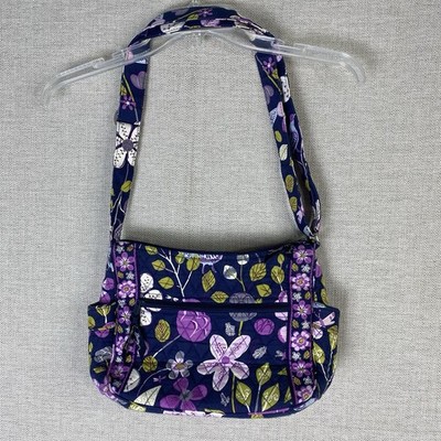 Vera Bradley Purple Floral Nightingale Bird Print Shoulder Tote Bag Purse