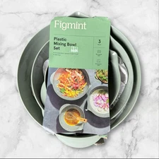 Figmint 3-Piece Plastic Mixing Bowl Set with Pour Spouts | New with Storage Scuf