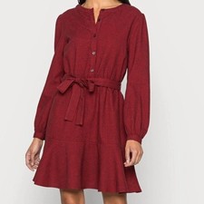 Gap Long Sleeve Henley Mini Dress in Red Houndstooth Small Holiday