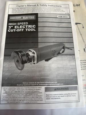 Chicago=Electric High Speed 3  Electric Cutter Tool 68523 Owners Manual