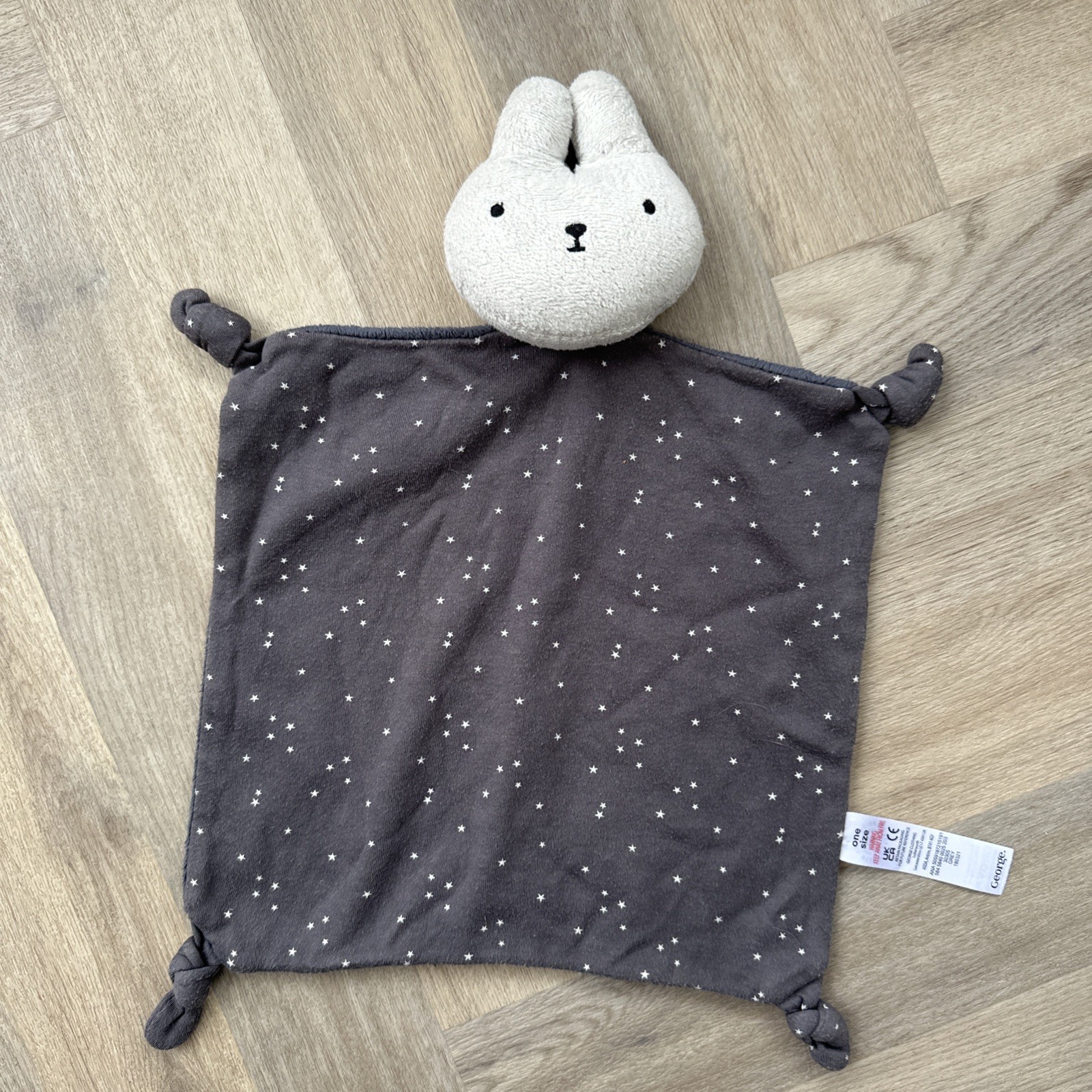 GEORGE Asda grey comforter blanket stars grey bunny rabbit comfort baby vgc