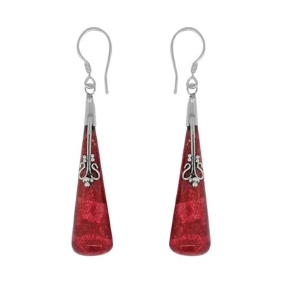 Handcrafted Red Sponge Coral Designer Earring in 925 Sterling Silver 57MM Length - Image 1 of 4