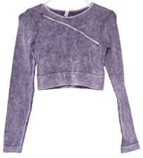 Athletic Crop Top Shirt Womens Size M Purple Long Sleeve Work Out Burnout Wash