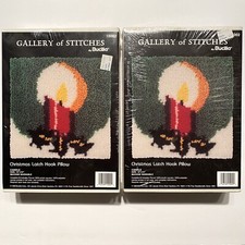 Set 2 Bucilla Latch Hook Pillow Kit 90s Christmas Candle Holly 10x10 Vintage NOS